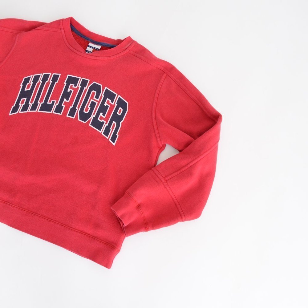 Vintage  90's Y2K Tommy Hilfiger Red Crewneck Sweater Size Large - Picture 6 of 13